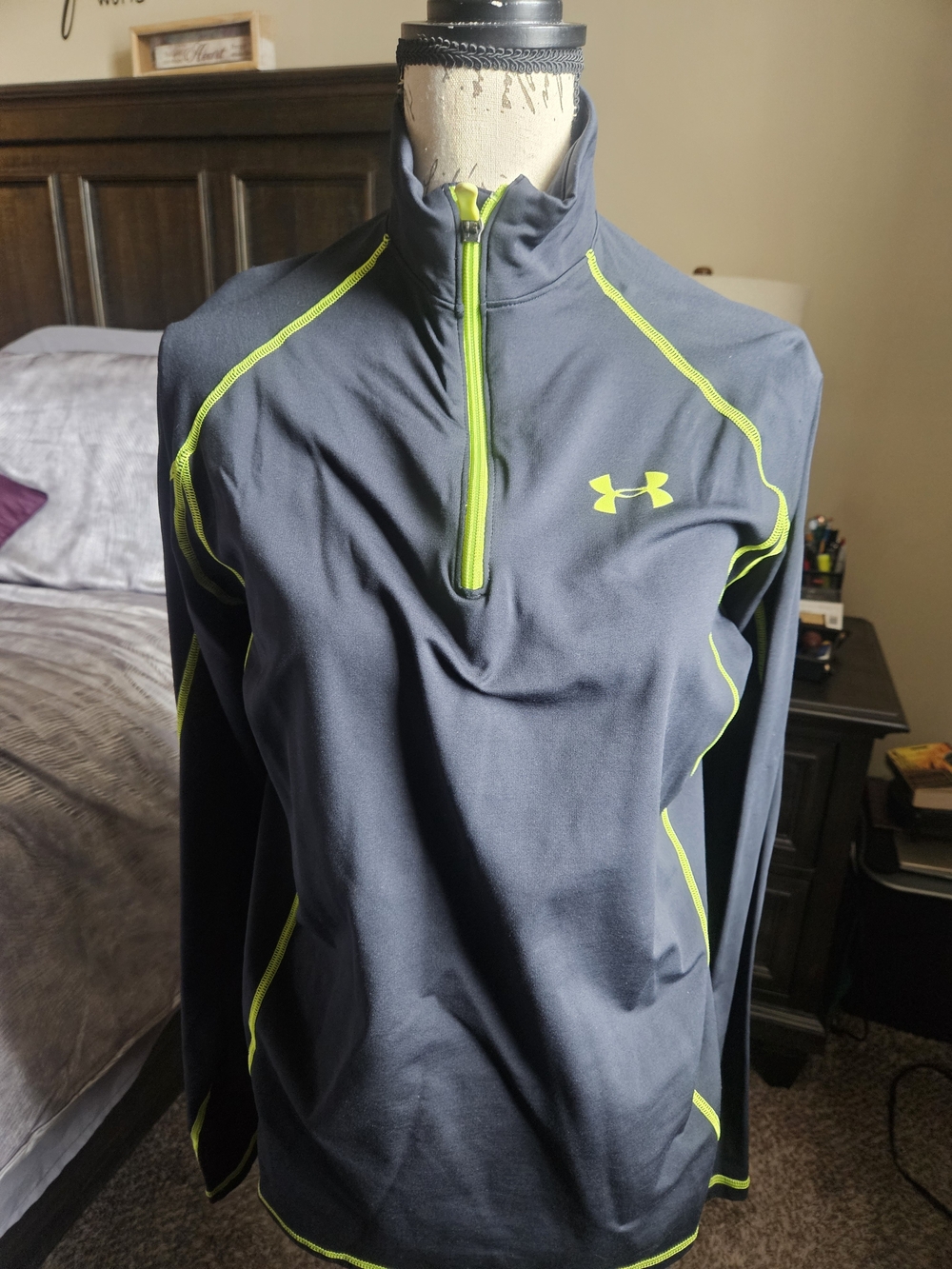 Under Armour Men’s Navy Blue Quarter Zip Pullover with Neon Yellow Trim